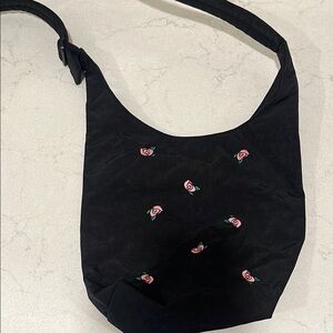 Baggu Black Rose Embroidered Shoulder Bag